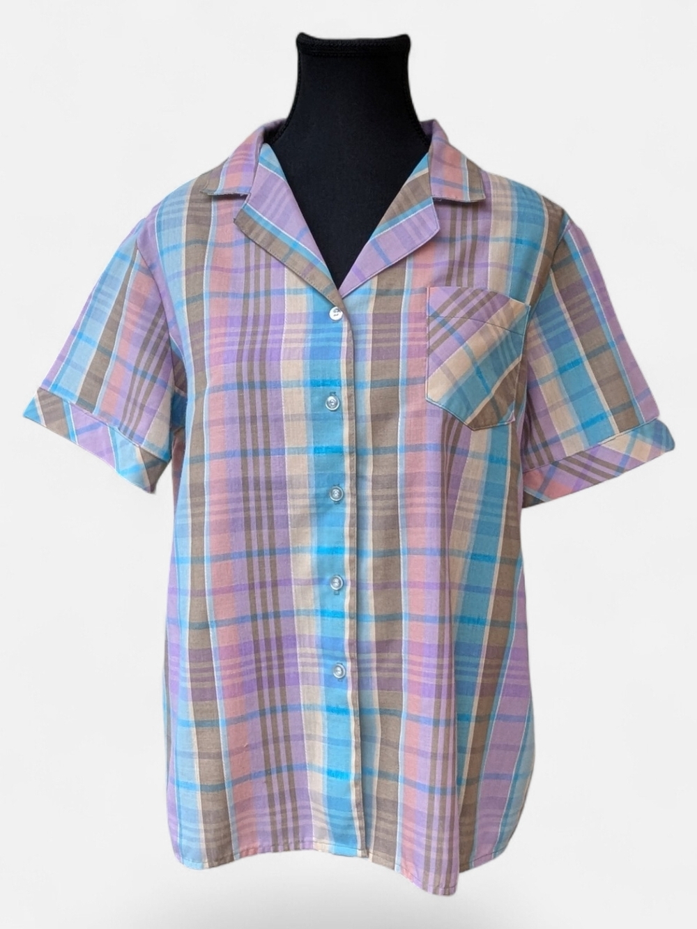 Vintage Joyce Sportswear 80s Rainbow Plaid Camp Shirt
